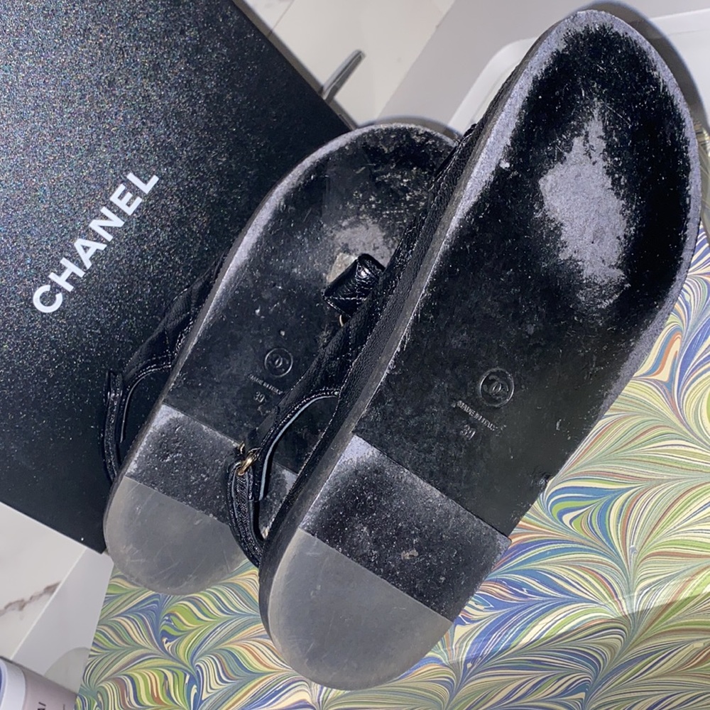 CHANEL “Dad” Sandals - Black Caviar Quilted Leather - Picture 6 of 6
